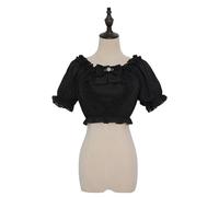 FRESQA Camicetta in Chiffon da Donna Estiva con Maniche a Sbuffo e Fiocco, Camicie Corte Solide per Ragazze Dolci Stile Lolita, Top Carini Vestiti Kawaii
