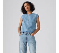 Camicetta in denim a collo tondo senza maniche Blu S Tinta unita