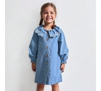 Camicetta in denim a maniche lunghe con colletto Peter Pan e bottoni, adatta per ragazze giovani 6Y,7Y,4Y,5YPianteDenim