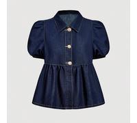 Camicetta in denim da donna, casual, blu, con maniche corte a palloncino, stile baby doll, adatta per l'estate, uscite, vacanze, top in stile vintage Y2K L,M,S,XL,XSDenim