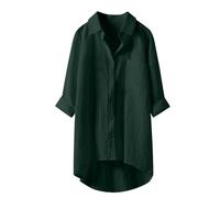 Camicetta in Lino da Donna, Bianca, a Maniche Lunghe, Grande, in Lino, Elegante, a Maniche Lunghe, con Bottoni, Oversize, per Autunno e Estate, in Lino B630