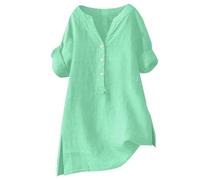 Camicetta in lino da donna, estiva, in mussola, oversize, in cotone, a maniche corte, per il tempo libero, Verde menta B., XL