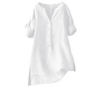 Camicetta in lino da donna, estiva, in mussola, oversize, in cotone, a maniche corte, per il tempo libero, B-bianco, S