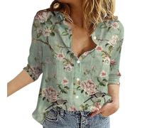 Camicetta in lino da donna, in mussola, camicia in lino, oversize, a maniche lunghe, in cotone, con scollo a V, elegante, Verde menta, m