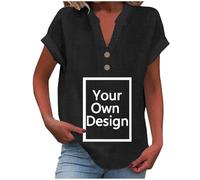 Camicetta in mussola con stampa da donna, personalizzata, maglietta con logo immagine sul davanti, regalo di personalizzazione esclusivo, scollo a V, maniche corte, top estivo, Nero , 4XL