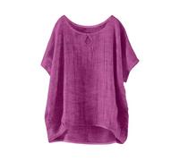 Camicetta in mussola da donna, oversize, bianca, a maniche corte, leggera e ariosa, per il tempo libero, estiva, con cut-out, per il tempo libero, Lilla, L