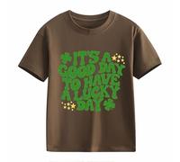 Camicetta in pizzo casual, a maniche corte St. Day Middle and Large Children's Retro Personality 2D Printing Children's Loose Short Sleeved Baby Boy Camicia, marrone, 4-5 Jahre