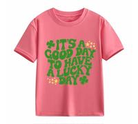 Camicetta in pizzo casual, a maniche corte St. Day Middle and Large Children's Retro Personality 2D Printing Children's Loose Short Sleeved Baby Boy Camicia, Colore: rosa., 4-5 Jahre