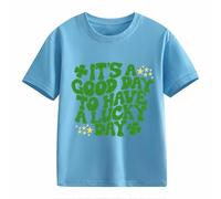 Camicetta in pizzo casual, a maniche corte St. Day Middle and Large Children's Retro Personality 2D Printing Children's Loose Short Sleeved Baby Boy Camicia, Azzurro, 4-5 Jahre