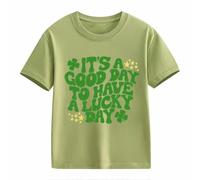 Camicetta in pizzo casual, a maniche corte St. Day Middle and Large Children's Retro Personality 2D Printing Children's Loose Short Sleeved Baby Boy Camicia, verde, 4-5 Jahre