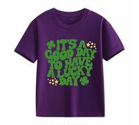Camicetta in pizzo casual, a maniche corte St. Day Middle and Large Children's Retro Personality 2D Printing Children's Loose Short Sleeved Baby Boy Camicia, Lilla, 4-5 Jahre