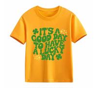 Camicetta in pizzo casual, a maniche corte St. Day Middle and Large Children's Retro Personality 2D Printing Children's Loose Short Sleeved Baby Boy Camicia, giallo., 4-5 Jahre