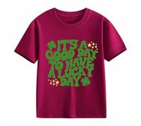 Camicetta in pizzo casual, a maniche corte St. Day Middle and Large Children's Retro Personality 2D Printing Children's Loose Short Sleeved Baby Boy Camicia, Vino, 4-5 Jahre