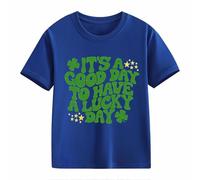 Camicetta in pizzo casual, a maniche corte St. Day Middle and Large Children's Retro Personality 2D Printing Children's Loose Short Sleeved Baby Boy Camicia, Blu, 4-5 Jahre