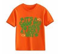 Camicetta in pizzo casual, a maniche corte St. Day Middle and Large Children's Retro Personality 2D Printing Children's Loose Short Sleeved Baby Boy Camicia, Colore: arancione., 4-5 Jahre