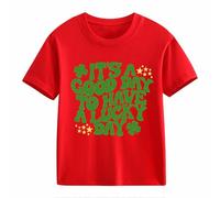 Camicetta in pizzo casual, a maniche corte St. Day Middle and Large Children's Retro Personality 2D Printing Children's Loose Short Sleeved Baby Boy Camicia, Colore: rosso, 4-5 Jahre