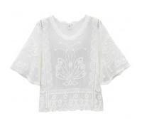 Camicetta in Pizzo da Donna Top Boho con Maniche a 3/4 con Scollo a V e Maniche fluide Pipistrello Camicia Romantica in Pizzo Floreale, Bianca, Camicetta Bianca