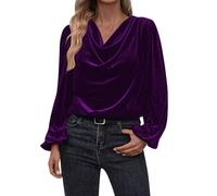 Camicetta in Raso a Maniche Lunghe da Donna Top Vestito Da Lavoro E Camicetta Chic Elegante Annodata Ampia Camicia Tinta Unita Tunica Top Da Soiree Business Party Seta V Camicie Affari Top, 02#Viola