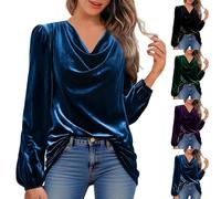 Camicetta in Raso a Maniche Lunghe da Donna Top Vestito Da Lavoro E Camicetta Chic Elegante Annodata Ampia Camicia Tinta Unita Tunica Top Da Soiree Business Party Seta V Camicie Affari Top, 02#Navy, L