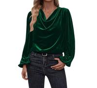 Camicetta in Raso a Maniche Lunghe da Donna Top Vestito Da Lavoro E Camicetta Chic Elegante Annodata Ampia Camicia Tinta Unita Tunica Top Da Soiree Business Party Seta V Camicie Affari Top, 02#verde