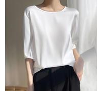 Camicetta larga in raso da donna a maniche corte con scollo rotondo | Tessuto in raso setoso, vestibilità ampia, design a mezza manica, taglie dalla L alla 3XL, opzioni di colore solido