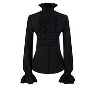 Camicetta medievale da donna con volant punk, elegante top a maniche lunghe per un look, tessuto pregiato con motivi floreali, combinazione ideale per la vita di tutti i giorni, Nero , XXL