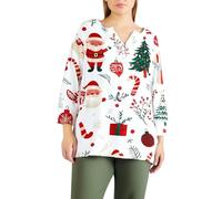 Camicetta natalizia da donna 2025 maglietta 2024 maglioni natalizi da donna con stampa fiocco di neve 3/manica bottone scollo a V top casual vacanze camicie natalizie tuniche per la vita quotidiana