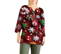 Camicetta natalizia da donna 2025 maglietta 2024 maglioni natalizi da donna con stampa fiocco di neve 3/manica bottone scollo a V top casual vacanze camicie natalizie tuniche per la vita quotidiana