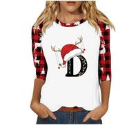 Camicetta natalizia da donna 2025 maglietta da donna autunno/inverno manica a sette quarti stampa lettere di Natale maglietta a maniche lunghe tuniche per festival regali di Natale quotidiani, rosa