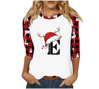 Camicetta natalizia da donna 2025 maglietta da donna autunno/inverno manica a sette quarti stampa lettere di Natale maglietta a maniche lunghe tuniche per festival regali di Natale quotidiani, Viola