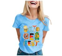 Camicetta nera da donna a maniche corte, alla moda, stile Oktoberfest, maglietta casual con scollo rotondo e maniche corte e stampa a lettere tinta unita, verde oliva da donna, Celeste., XL