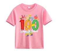 Camicetta nera in pizzo per ragazze e ragazzi casual, a maniche corte, 100 giorni di scuola, opening 100 Days Anniversary Personality Loose Short Sleeved Donna Top 48, Colore: rosa., 4-5 Jahre