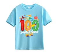 Camicetta nera in pizzo per ragazze e ragazzi casual, a maniche corte, 100 giorni di scuola, opening 100 Days Anniversary Personality Loose Short Sleeved Donna Top 48, Azzurro, 4-5 Jahre