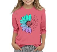 Camicetta per donna e ragazza, casual, tinta unita, girocollo, sette polsini, maglietta da 3 13 anni, pantaloni da donna eleganti, Colore: rosa., 8-9 Jahre