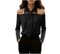 Camicetta per Donna UK Elegante con Cravatta Collo a Colletto Top a Maniche Lunghe con Polsini Camicie Basic Tinta Unita Business Top Signore Ufficio Lavoro Camicette Camicie Eleganti per Uscite Smart