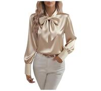 Camicetta per Donna UK Elegante con Cravattino Collo con Colletto Top Maniche Lunghe con Polsini Camicie Basic Tinta Unita Business Top Signore Ufficio Lavoro Camicette Camicie Eleganti per Uscite