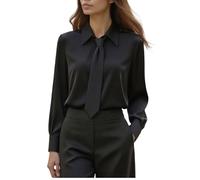 Camicetta per Donna UK Elegante con Cravattino Collo con Colletto Top Maniche Lunghe con Polsini Camicie Basic Tinta Unita Business Top Signore Ufficio Lavoro Camicette Camicie Eleganti per Uscite