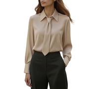 Camicetta per Donna UK Elegante con Cravattino Collo con Colletto Top Maniche Lunghe con Polsini Camicie Basic Tinta Unita Business Top Signore Ufficio Lavoro Camicette Camicie Eleganti per Uscite