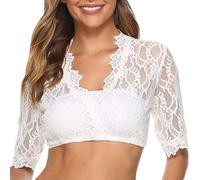 Camicetta per il prato, camicetta nera da donna Dirndl, in pizzo, elegante, bianco, 4XL