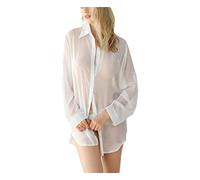 Camicetta Sexy Lingerie Donna Classica Pulsante Bianco Camicia Trasparente Primavera Estate Chiffon Nighty Top, bianco, M