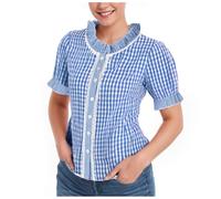 Camicetta tradizionale bavarese, a quadretti, con colletto alto e bottoni a cuore, camicia a maniche corte, per Oktoberfest, costume tradizionale Dirndl, camicetta tradizionale, blu cielo XL