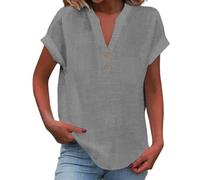 Camicettaa Maniche Corte da Donna con Scollo a V Camicie Casual Tinta Unita (Gray,S)