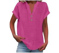 Camicettaa Maniche Corte da Donna con Scollo a V Camicie Casual Tinta Unita (Pink,M)