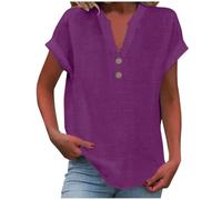 Camicettaa Maniche Corte da Donna con Scollo a V Camicie Casual Tinta Unita (Purple,3XL)