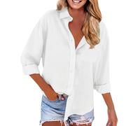 Camicette a Tunica da Donna in Lino a Maniche Camicie di Lino per Le Donne con Maniche Lunghe in Piumino Camicetta vestibilità Ampia per Le Vacanze Ufficio Lunghe Vacanza Fantasia T (Wh1,S)