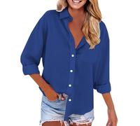 Camicette a Tunica da Donna in Lino a Maniche Camicie di Lino per Le Donne con Maniche Lunghe in Piumino Camicetta vestibilità Ampia per Le Vacanze Ufficio Lunghe Vacanza Fantasia (Navy,XL)