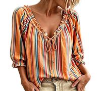 Camicette con lacci da donna, maniche a 3/4, scollo a V, stile country, 2