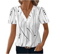 Camicette con scollo a V da donna UK estate manica corta maglietta a pois moda casual pieghettata stampa frontale top t-shirt saldi magliette da donna top liquidazione I miei ordini 2025, bianco, M