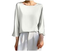 Camicette da donna a maniche 3/4 in raso top leggeri con scollo tondo pullover slim-fit da lavoro da donna camicetta da ufficio da donna top da tre quarti estivi e autunnali da indossare tutti i