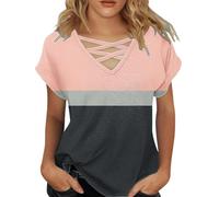 Camicette da donna a maniche corte con scollo rotondo primaverile elegante casual vestibilità ampia magliette estive tinta unita tunica top, 1i-rosa, XXL